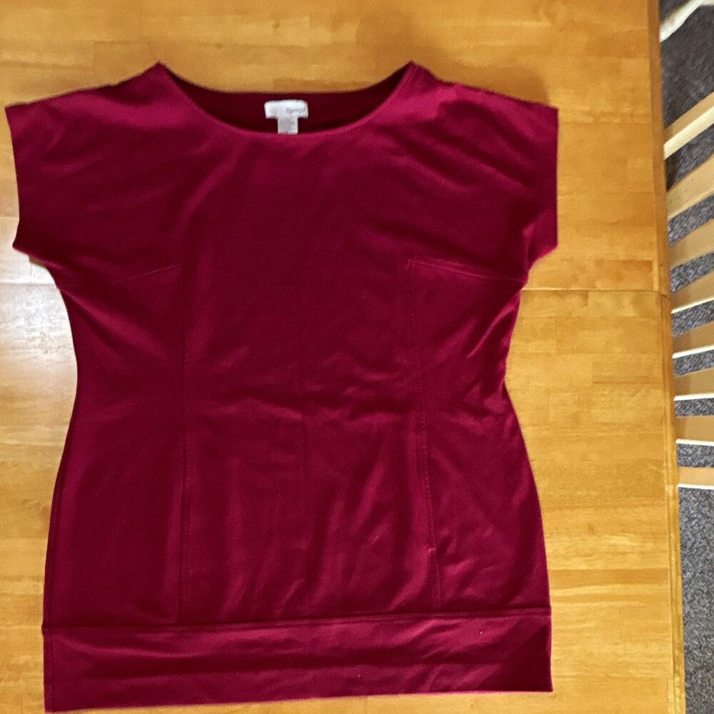 Spiegel Women’s Round Neck Cap Sleeve Solid Red Knit Top w/ Pockets Size 18